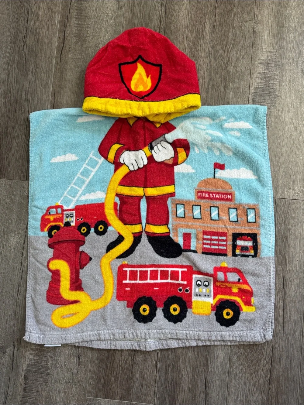 Kids Hooded Firefighter Poncho Towel - Red & Yellow